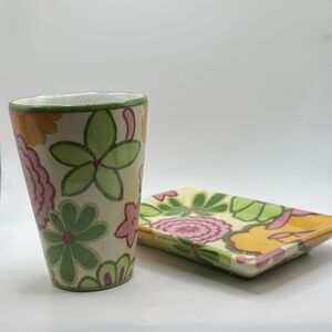 Floral Ceramic Cup and Soap Dish Set NWT